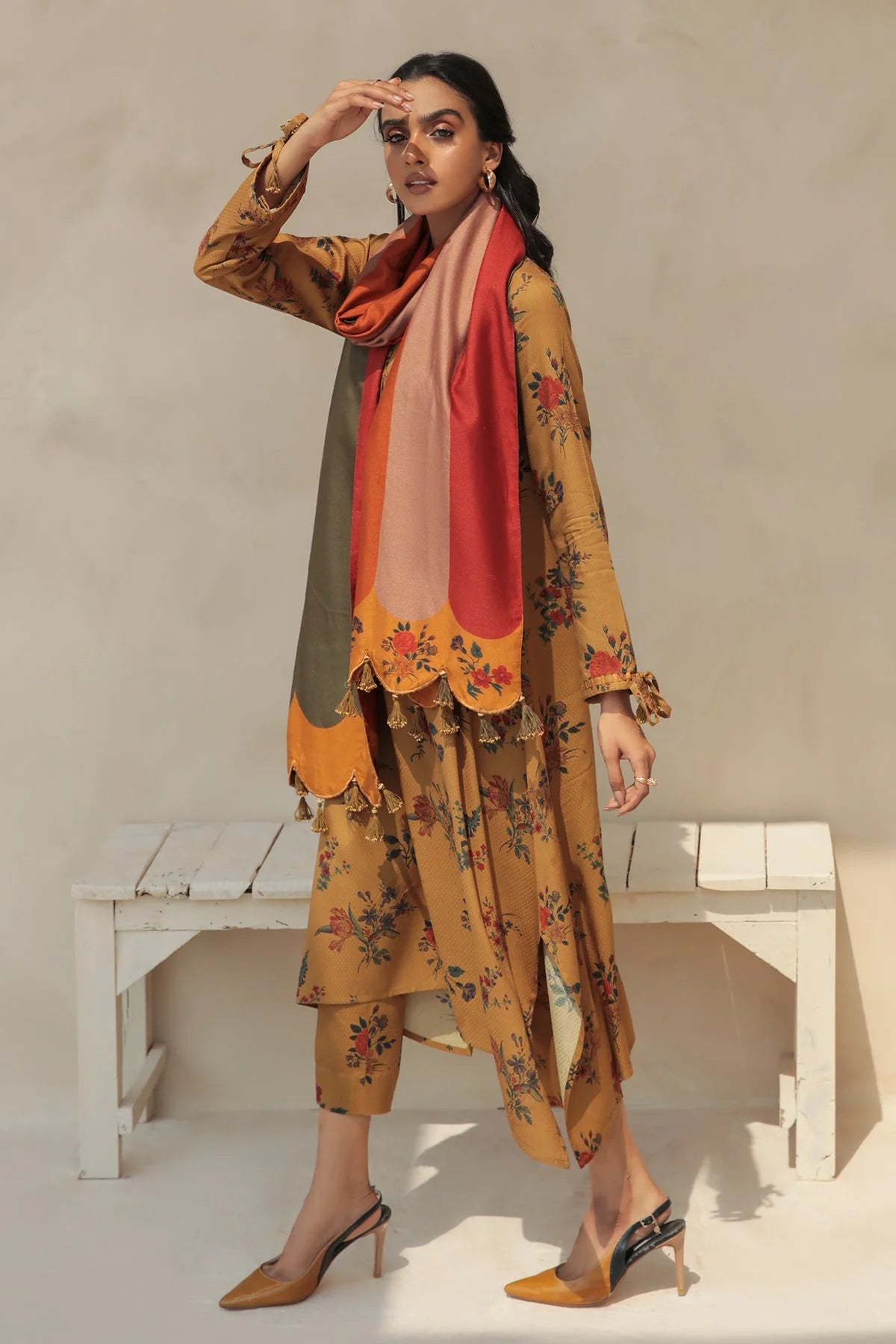 BAROQUE - 3PC KARANDI PRINTED SHIRT WITH KARANDI PRINTED DUAPTTA AND TROUSER  -BIC-1093