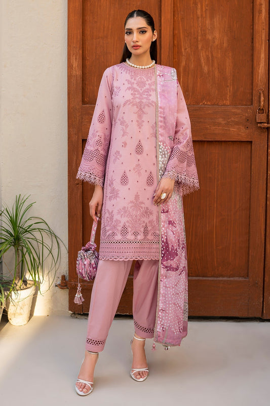 JAZMIN - 3PC LAWN EMBROIDERED SHIRT WITH DIAMOND PRINT DUPATTA AND TROUSER-2863