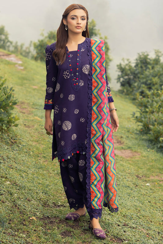 BAROUQUE- 3PC KARANDI PRINTED SHIRT WITH KARANDI PRINTED DUAPTTA AND TROUSER -BIC-1046