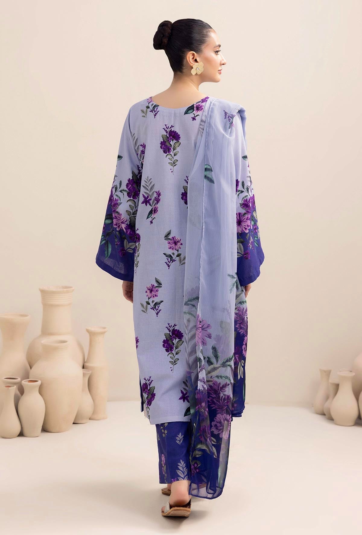 ADAN LIBAAS-3PC KARANDI PRINTED EMBROIDERED SHIRT WITH KARANDI PRINTED SHAWL AND KARANDI PRINTED TROUSER-BIC-3348