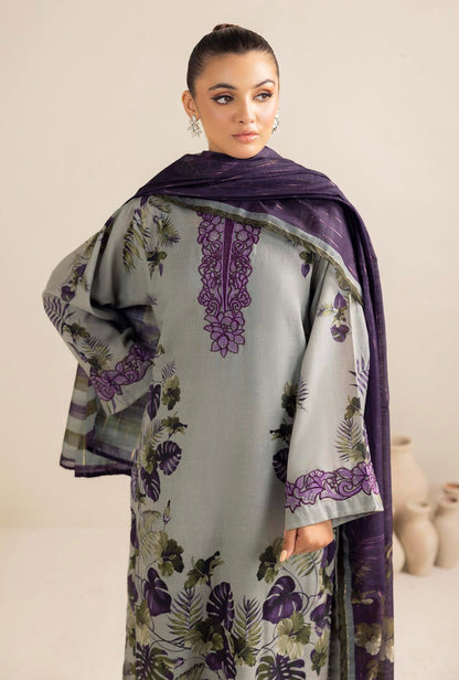 ADAN LIBAAS-3PC KARANDI PRINTED EMBROIDERED SHIRT WITH KARANDI PRINTED SHAWL AND KARANDI PRINTED TROUSER-BIC-3347