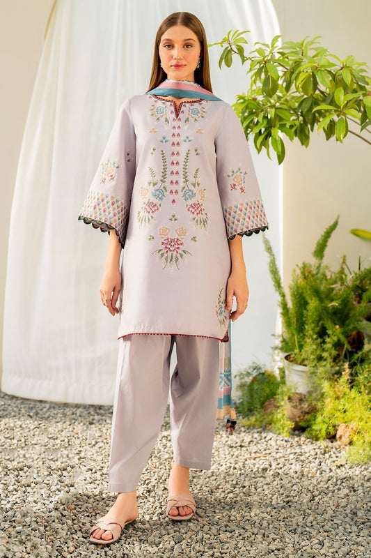 JAZMIN - 3PC LAWN EMBROIDERED SHIRT WITH DIAMOND PRINTED DUPATTA AND TROUSER-2868
