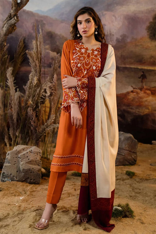 NATASHA KAMAL - 3PC DHANAK EMBROIDERED SHIRT WITH WOOL PRINT SHAWL AND TROUSER-BIC-1237