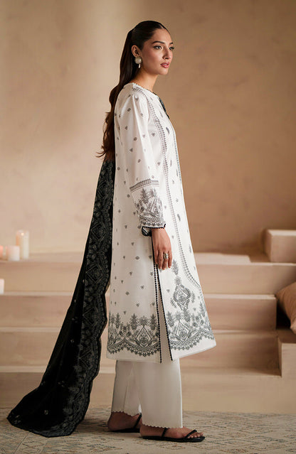 SERAN - 3PC DHANAK EMBROIDERED SHIRT WITH DHA COUTURE WOOL PRINT SHAWL AND TROUSER-BIC-3163