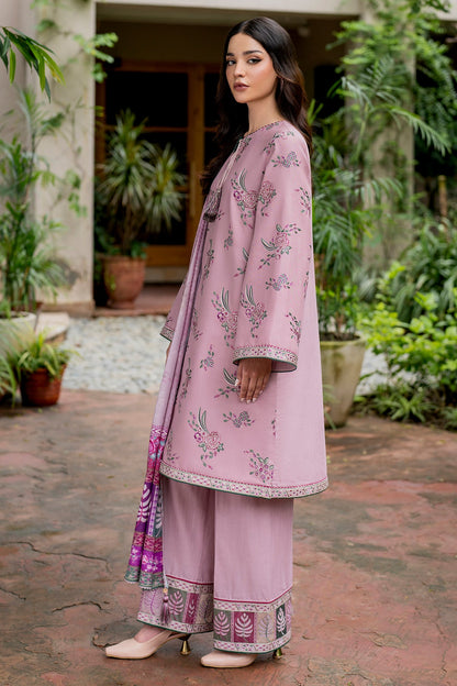 JAZMIN-3PC DHANAK EMBROIDRED SHIRT WITH WOOL PRINT SHAWL AND TROUSER-BIC-3302