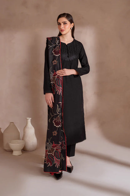 IZNIK-3PC DHANAK EMBROIDERED SHIRT WITH DHANAK EMBROIDERED SHAWL & TROUSER-BIC-3407