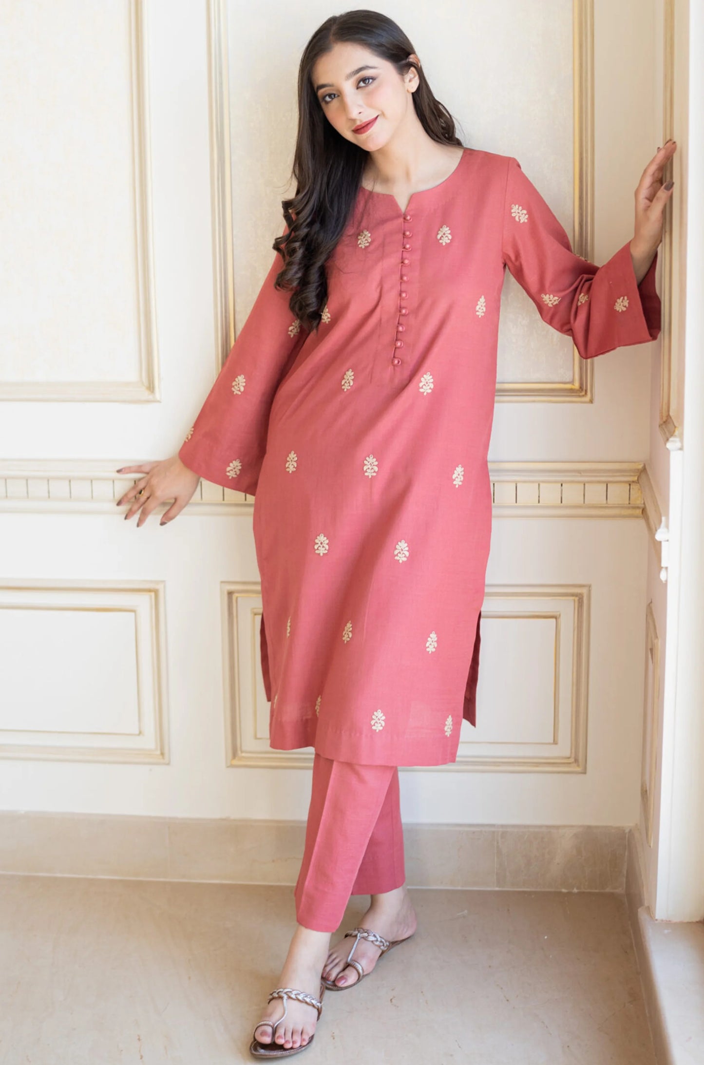 AISLING - 3PC DHANAK EMBROIDERED SHIRT WITH DHANAK SHAWL AND TROUSER-BIC-3171