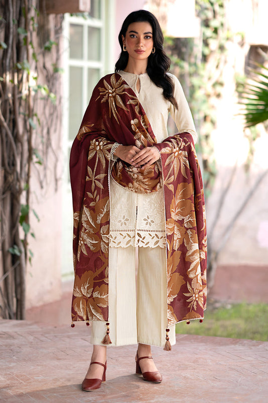 JAZMIN- 3PC DHANAK EMBROIDERED SHIRT WITH WOOL PRINT SHAWL AND TROUSER-BIC-3320-B