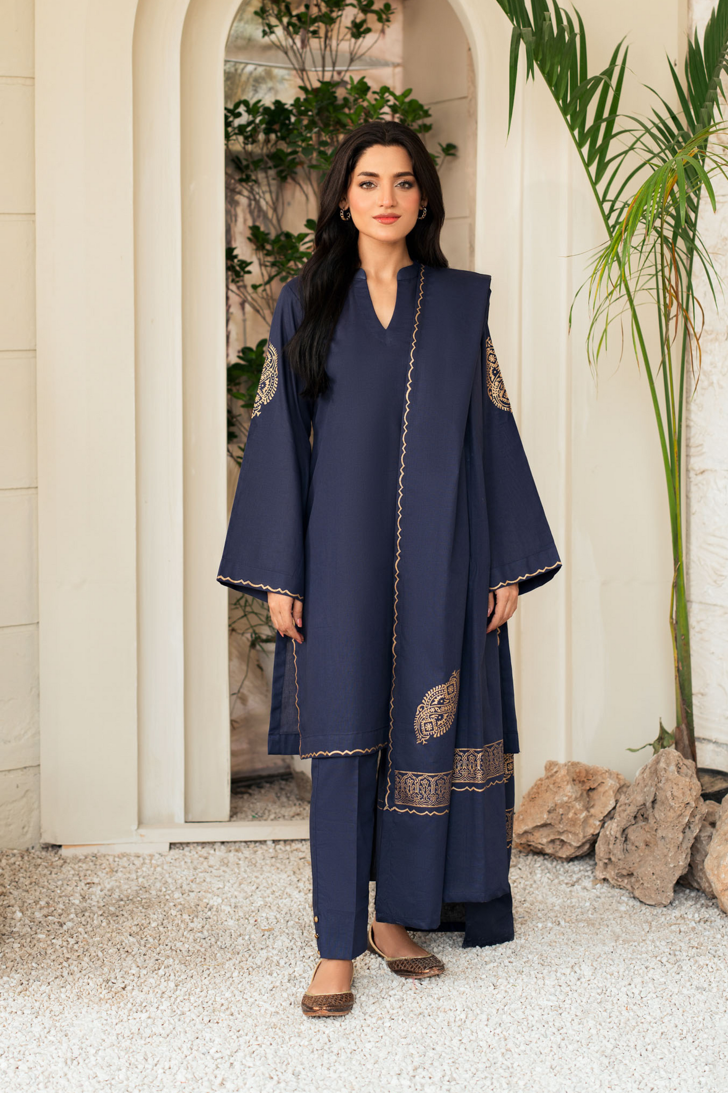 KASTOOR-3PC DHANAK SHIRT WITH WOOL PRINTED SHAWL & TROUSER-BIC-3412