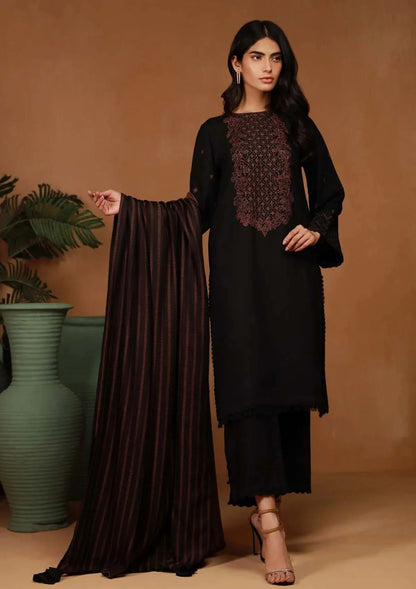 ZARASHAHJAHAN- 3PC DHANAK EMBROIDERED SHIRT WITH WOOL PRINT SHAWL & TROUSER-BIC-3118