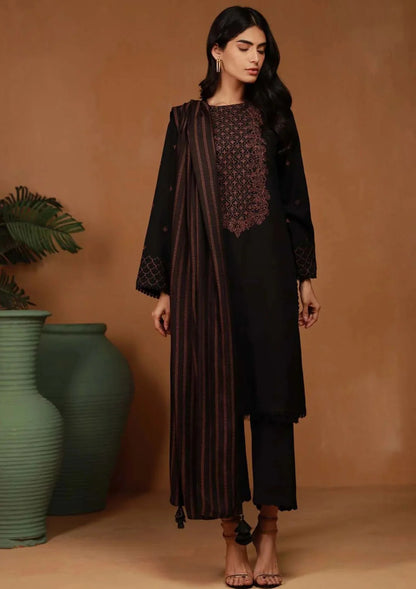 ZARASHAHJAHAN- 3PC DHANAK EMBROIDERED SHIRT WITH WOOL PRINT SHAWL & TROUSER-BIC-3118