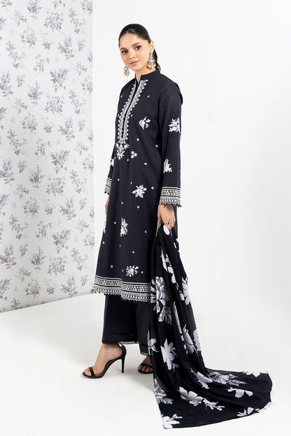 SO KAMAL-3PC DHANAK EMBROIDERED SHIRT WITH WOOL PRINT SHAWL AND TROUSER-BIC- 3207