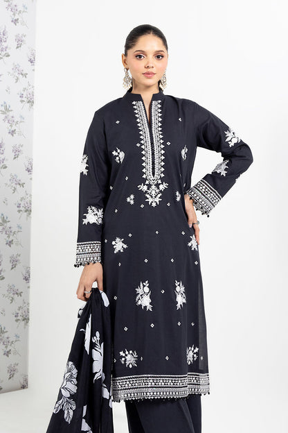 SO KAMAL-3PC DHANAK EMBROIDERED SHIRT WITH WOOL PRINT SHAWL AND TROUSER-BIC- 3207