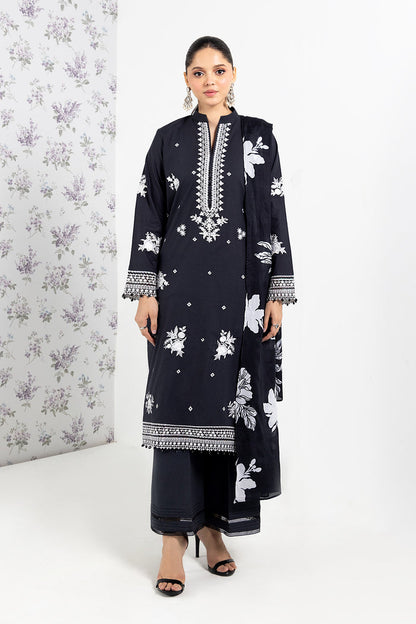 SO KAMAL-3PC DHANAK EMBROIDERED SHIRT WITH WOOL PRINT SHAWL AND TROUSER-BIC- 3207