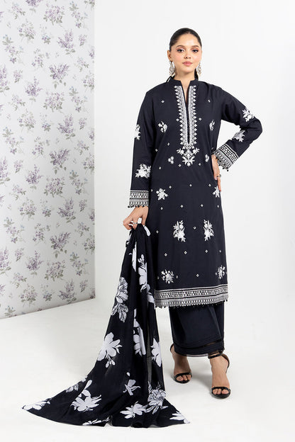 SO KAMAL-3PC DHANAK EMBROIDERED SHIRT WITH WOOL PRINT SHAWL AND TROUSER-BIC- 3207