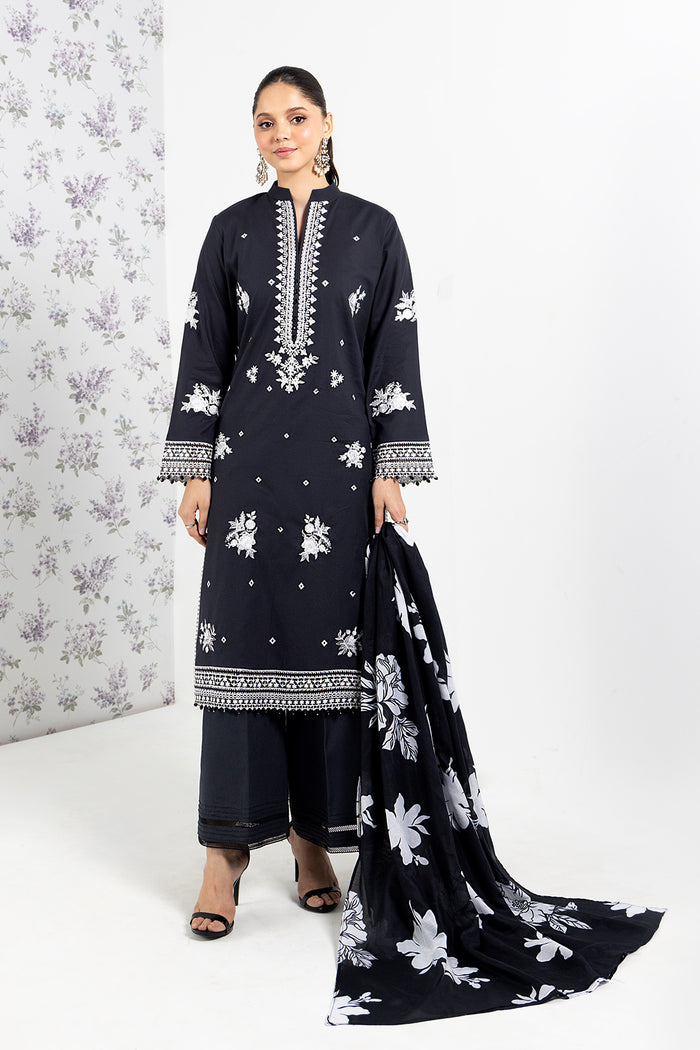 SO KAMAL-3PC DHANAK EMBROIDERED SHIRT WITH WOOL PRINT SHAWL AND TROUSER-BIC- 3207