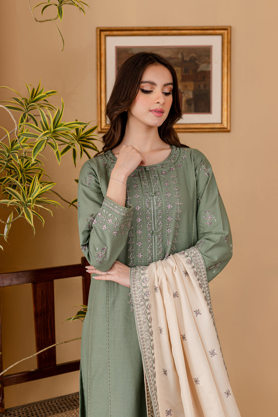 JAZMIN - 3PC LAWN EMBROIDERED SHIRT WITH LAWN EMBROIDERED  DUPATTA AND LAWN TROUSER-BIC-1252
