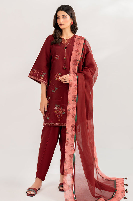 JAZMIN-3PC LAWN EMBROIDERED SHIRT WITH ORGANZA PRINT DUPATTA & TROUSER -BIC- 2892