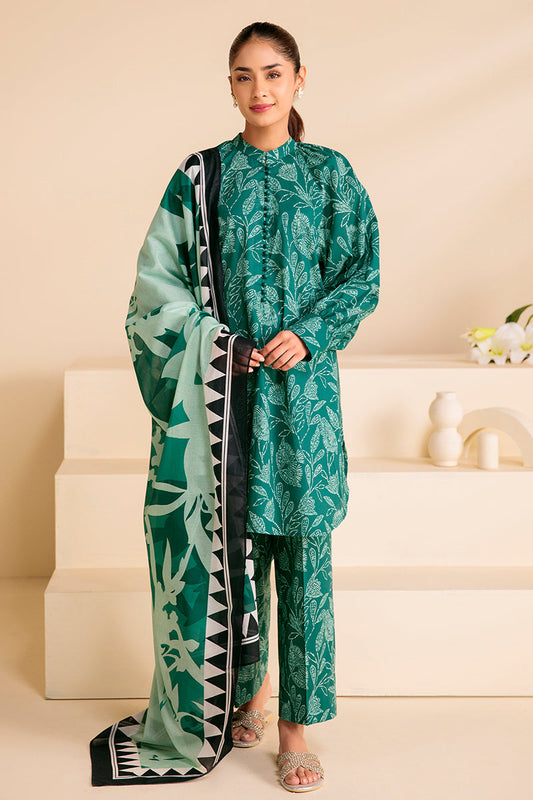 Cross Stitch-3pc Kranadi Print Shirt With Karandi Print Shawl And Trouser-BIC-