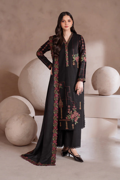 IZNIK-3PC DHANAK EMBROIDERED SHIRT WITH DHANAK EMBROIDERED SHAWL & TROUSER-BIC-3408