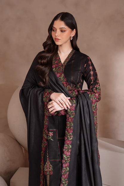 IZNIK-3PC DHANAK EMBROIDERED SHIRT WITH DHANAK EMBROIDERED SHAWL & TROUSER-BIC-3408