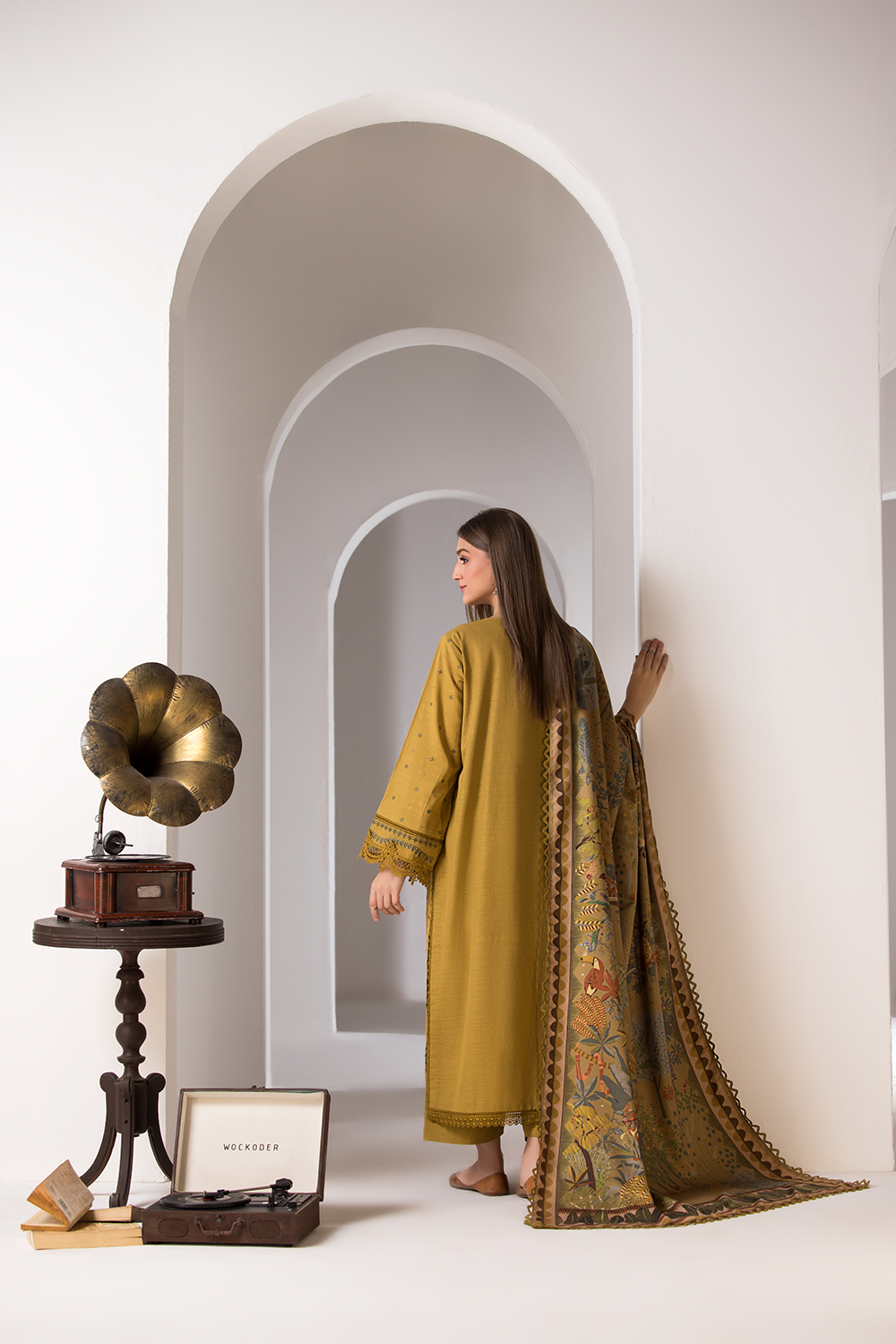 SOBIA NAZIR- 3PC DHANAK EMBROIDERED SHIRT WITH WOOL PRINT SHAWL AND TROUSER-BIC-3357