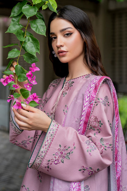 JAZMIN-3PC DHANAK EMBROIDRED SHIRT WITH WOOL PRINT SHAWL AND TROUSER-BIC-3302