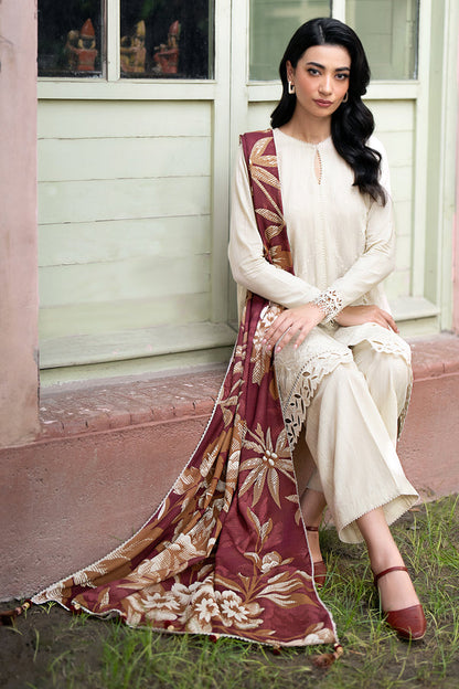 JAZMIN- 3PC DHANAK EMBROIDERED SHIRT WITH WOOL PRINT SHAWL AND TROUSER-BIC-3320-B