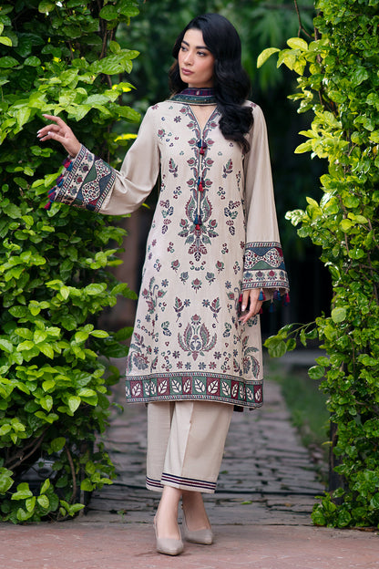 JAZMIN-3PC DHANAK EMBROIDRED SHIRT WITH WOOL PRINT SHAWL AND TROUSER-BIC-3315