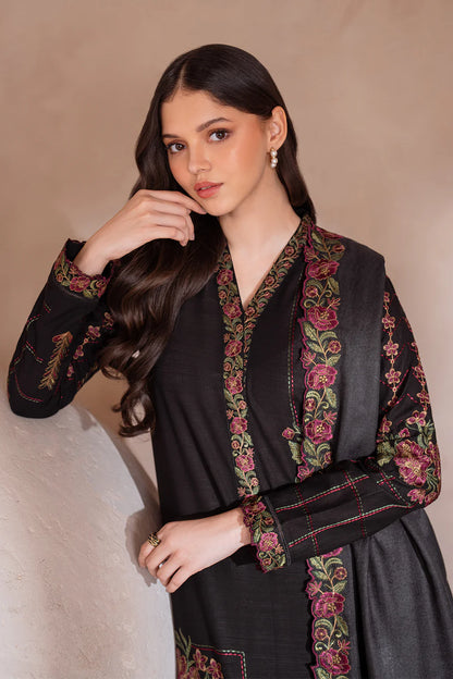 IZNIK-3PC DHANAK EMBROIDERED SHIRT WITH DHANAK EMBROIDERED SHAWL & TROUSER-BIC-3408