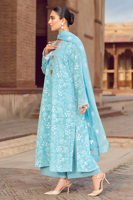 MARIA.B-3PC LAWN EMBROIDERED SHIRT WITH CHIFFON EMBROIDERED DUPATTA AND TROUSER-BIC-3644