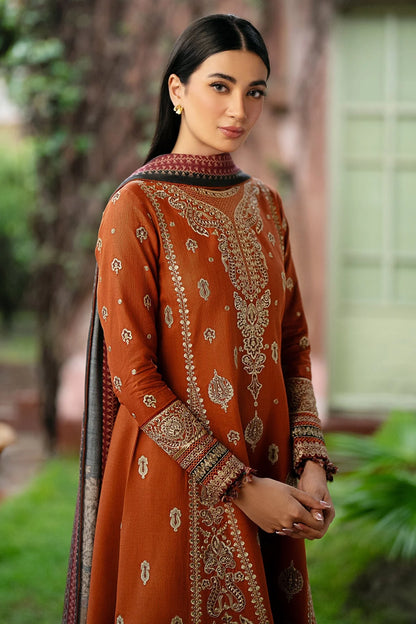 JAZMIN - 3PC DHANAK EMBROIDERED SHIRT WITH COUTURE PRINTED SHAWL AND TROUSER - BIC-3308