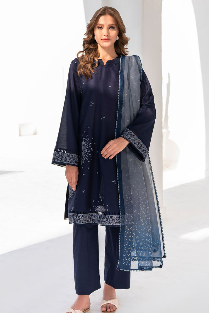 JAZMIN- 3PC DHANAK HEAVY EMBROIDERED SHIRT WITH WOOL PRINT SHAWL-BIC-3219