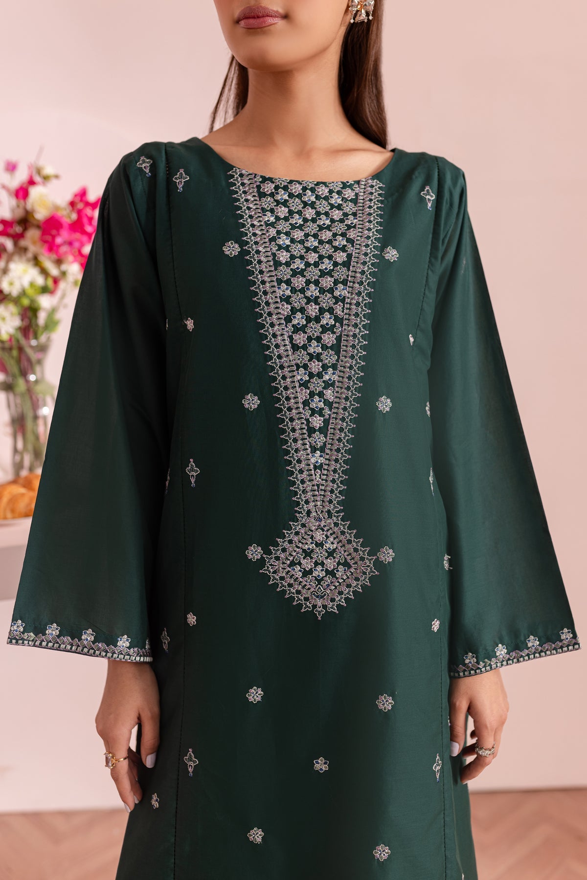 JAZMIN-2 PC DHANAK EMBROIDRED SHIRT WITH AND EMBROIDRED  TROUSER-BIC-3314