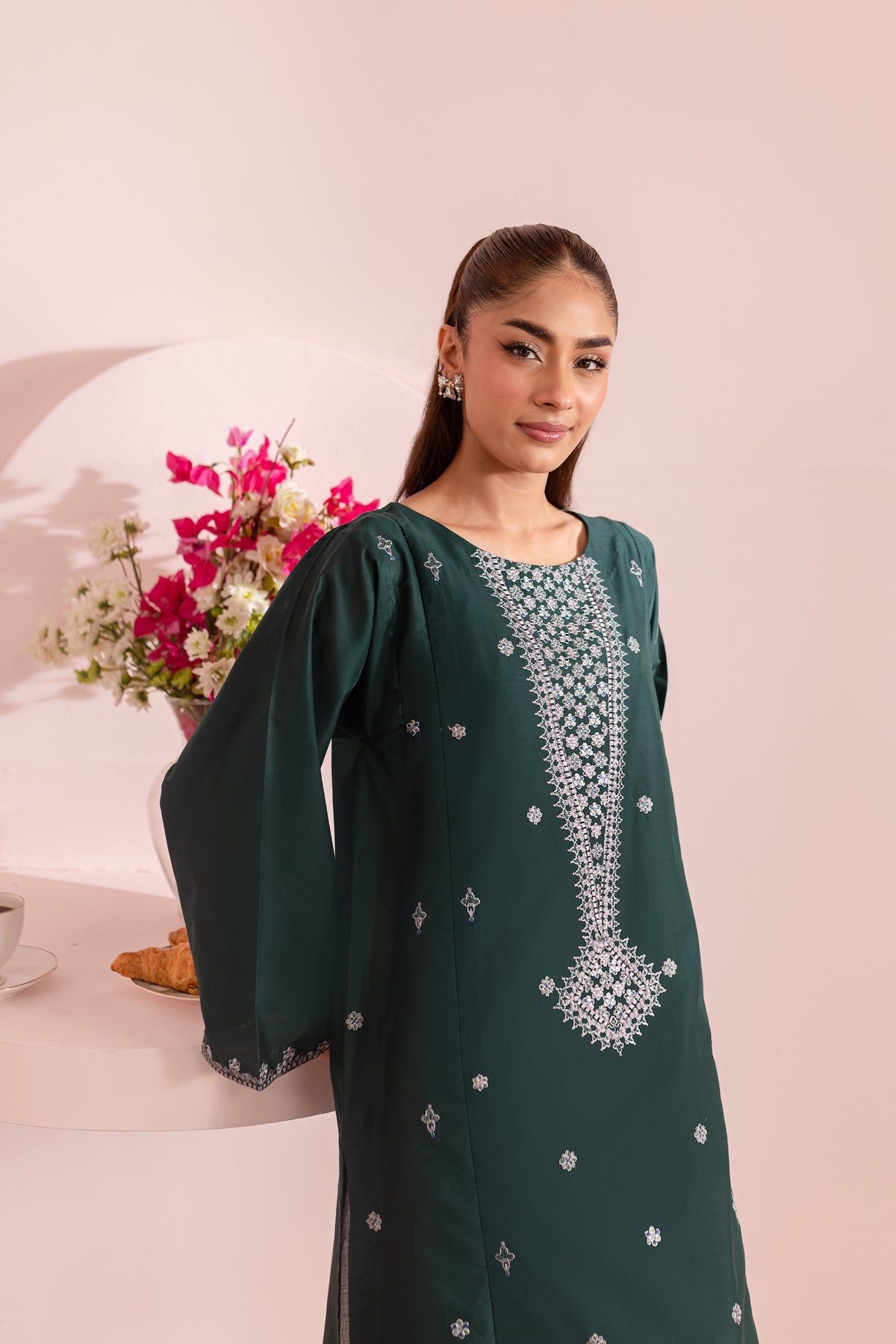 JAZMIN-2 PC DHANAK EMBROIDRED SHIRT WITH AND EMBROIDRED  TROUSER-BIC-3314