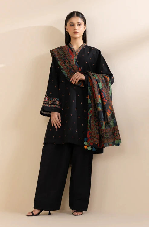 SAPPHIRE- 3PC DHANAK EMBROIDERED SHIRT WITH WOOL PRINT SHAWL & TROUSER-BIC-3392