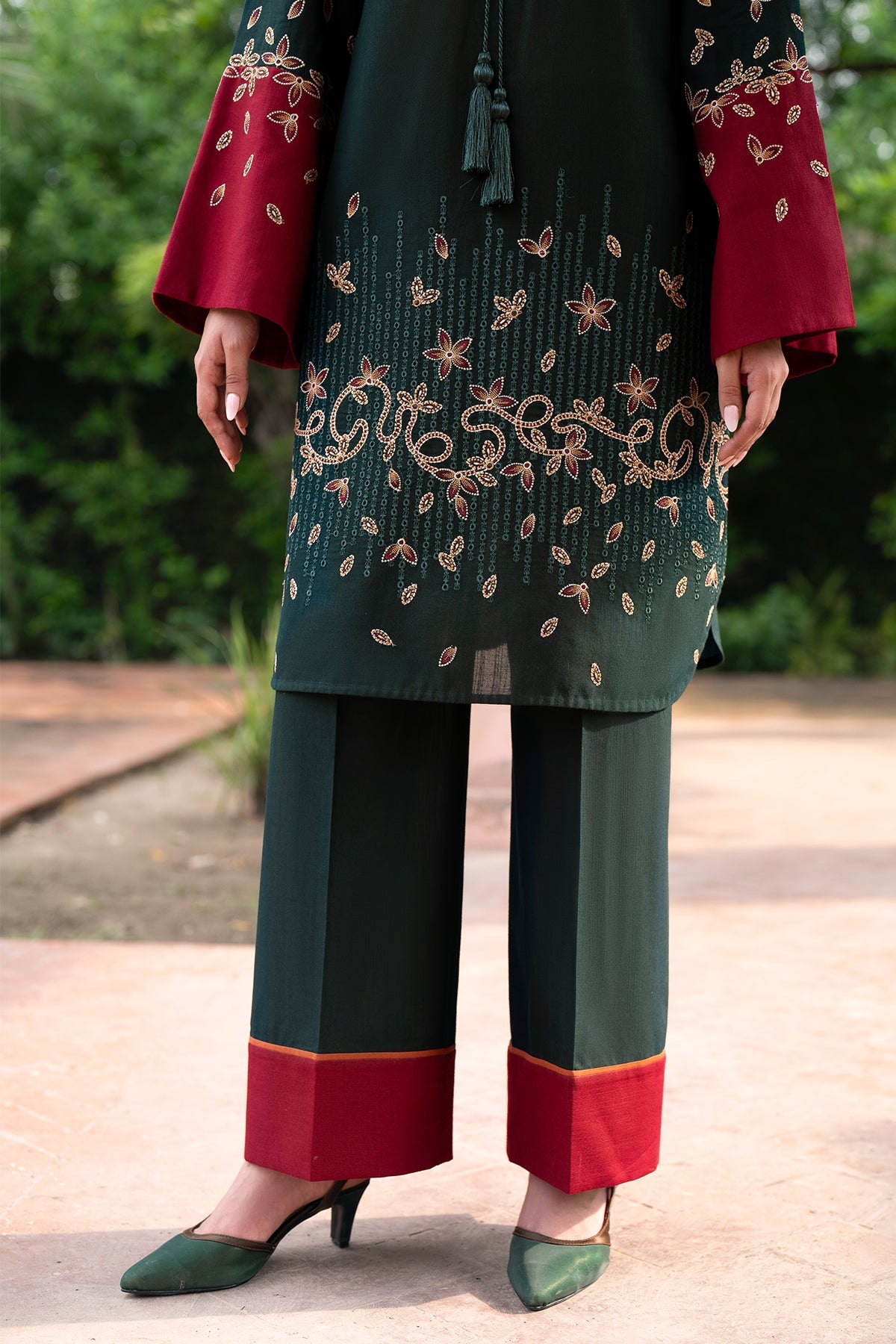 JAZMIN-3PC DHANAK EMBROIDRED SHIRT WITH WOOL PRINT SHAWL AND TROUSER-BIC-3288