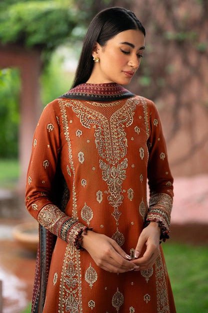 JAZMIN - 3PC DHANAK EMBROIDERED SHIRT WITH COUTURE PRINTED SHAWL AND TROUSER - BIC-3308