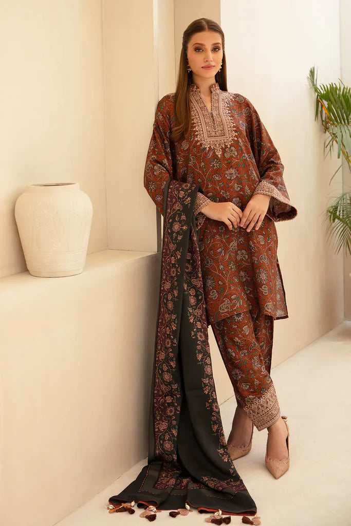 BAROQUE - 3PC KARANDI PRINTED EMBROIDERED SHIRT WITH KARANDI PRINTED SHAWL AND KARANDI PRINTED TROUSER-BIC-1165