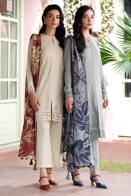 JAZMIN-3PC DHANAK EMBROIDRED SHIRT WITH WOOL PRINT SHAWL AND TROUSER-BIC-3320-A