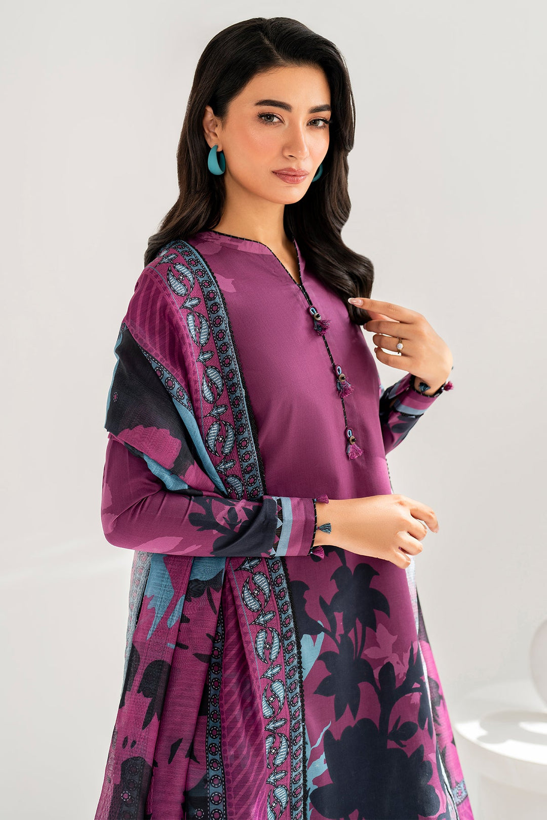 Jazmin-3pc Kranadi Print Shirt With Karandi Print Shawl And Trouser-BIC-