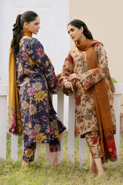 BAROQUE - 3PC KARANDI PRINTED SHIRT WITH KARANDI PRINTED DUAPTTA AND TROUSER  -BIC-1005