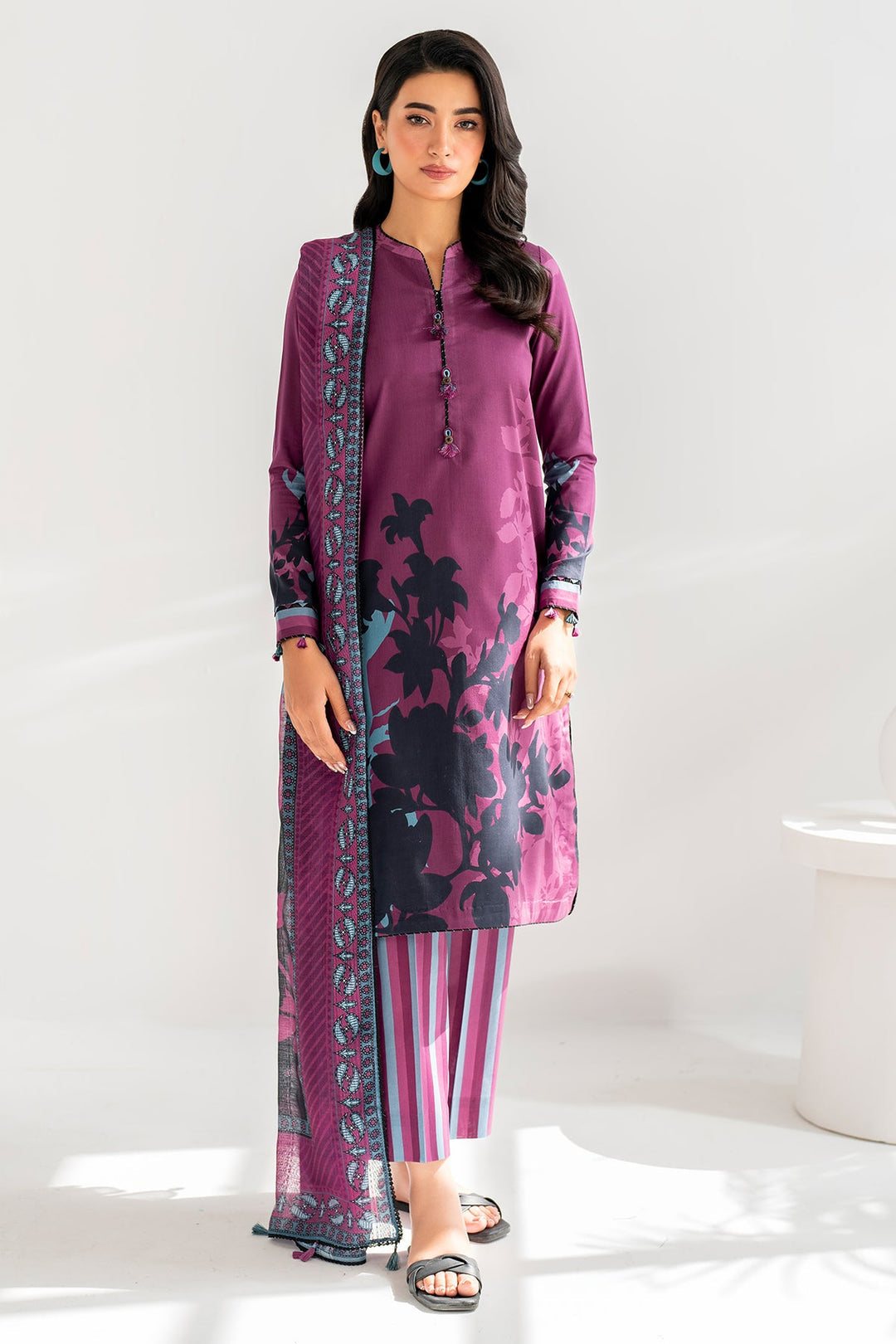 Jazmin-3pc Kranadi Print Shirt With Karandi Print Shawl And Trouser-BIC-