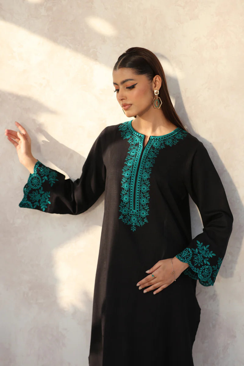 FEROZAE-2PC DHANAK EMBROIDERED SHIRT WITH DHANAK EMB TROUSER-BIC-3387 B