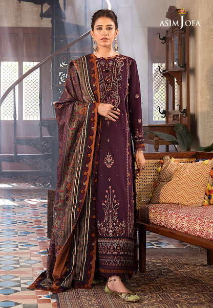 ASIM.JOFA-3PC LAWN EMBROIDERED SHIRT WITH MONARK PRINT DUPATTA AND TROUSER-BIC-3523