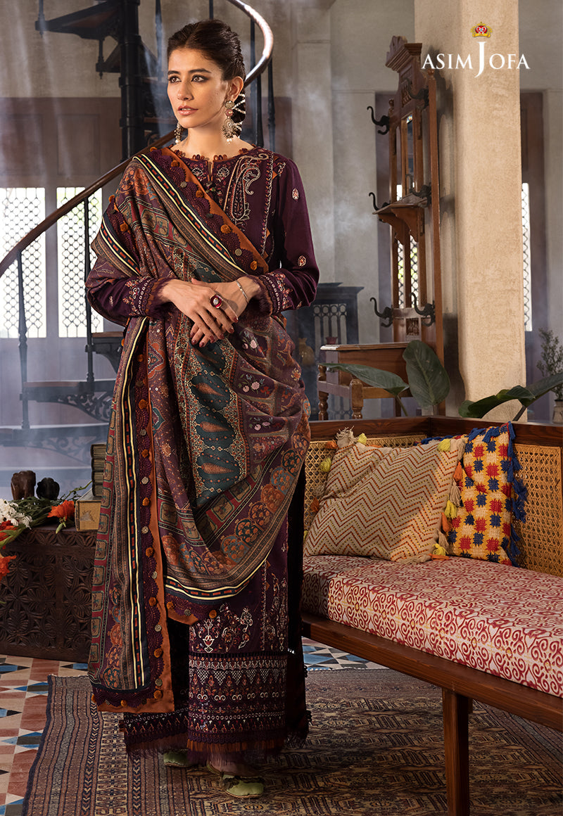 ASIM.JOFA-3PC LAWN EMBROIDERED SHIRT WITH MONARK PRINT DUPATTA AND TROUSER-BIC-3523