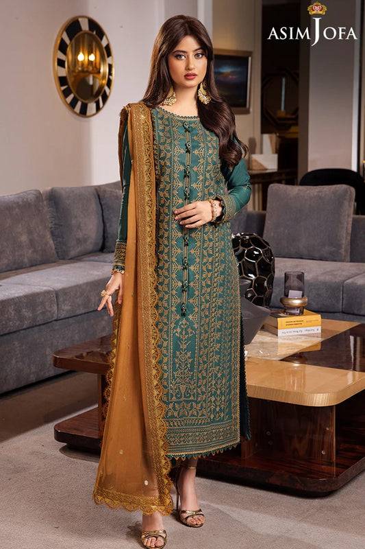 ASIM JOFA -3PC DHANAK EMBROIDERED WITH BAMBER CHIFFON EMBROIDERED DUPATTA-BIC-3147