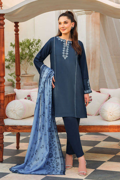 ZIVA-3PC DHANAK EMBROIDERED WITH COUTURE PTINT PRINT-BIC-3220