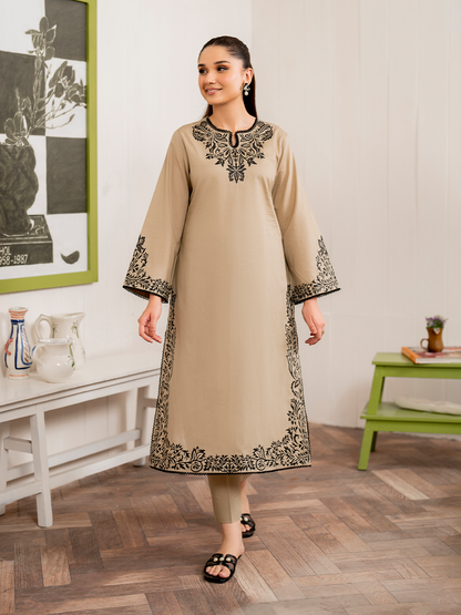 GRANEUT-3PC DHANAK EMBROIDERED SHIRT WITH COUTURE PRINT SHAWL AND TROUSER-BIC- 3155