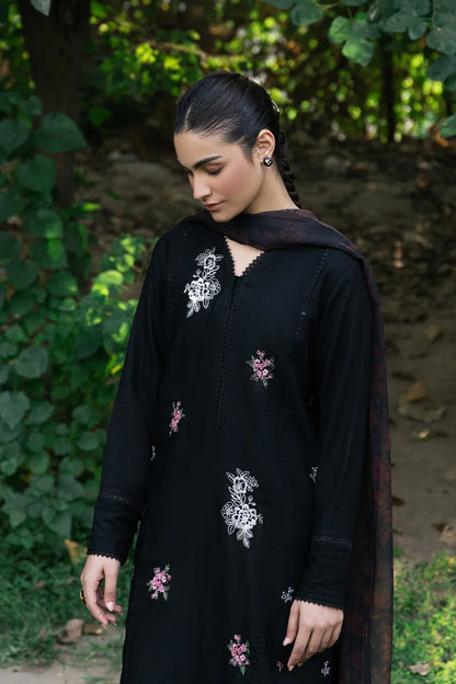 ZIVA - 3PC DHANAK EMBROIDERED SHIRT WITH TWILL PRINTED SHAWL & TROUSER-BIC-3399